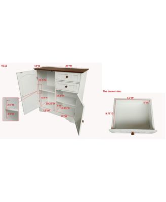 White / Walnut Finish Wood Kitchen Storage Buffet Cabinet