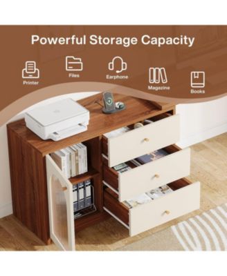 L Shaped Computer Desk with Drawers, Modern Corner Home Office Desk with Reversible Storage Cabinet, Long Study Writing Desk Workstation