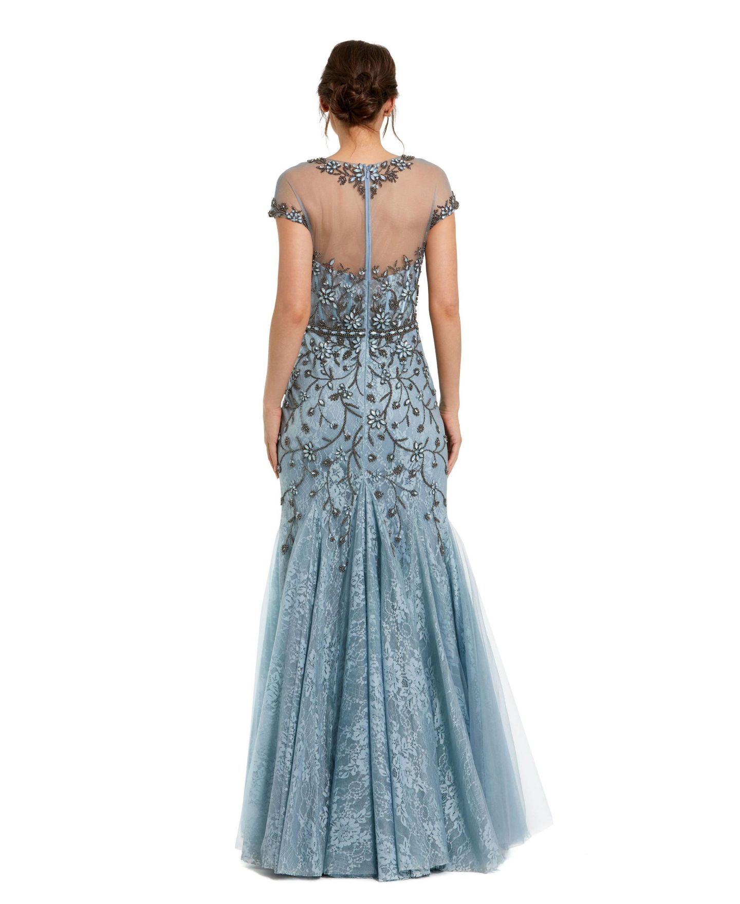 Женские платья Mac Duggal Sheer Top Embellished Mermaid Gown, цвет: Сланцевый синий — фото 2