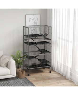 63" 6-Tier Small Animal Cage, Ferret Cage, Large Chinchilla Cage with Hammock Accessory & Heavy-Duty Steel Wire, Small Animal Habitat with 6 Doors, Removable Tray, Gray