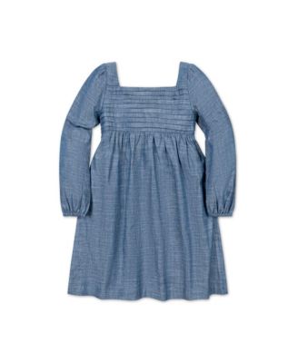 Toddler Girls Organic Long Sleeve Ruched Bodice Chambray Dress