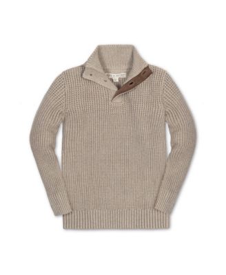 Baby Boys Hope and Henry Long Sleeve Mock Neck Mix Stitch Button Sweater with Elbow Patches