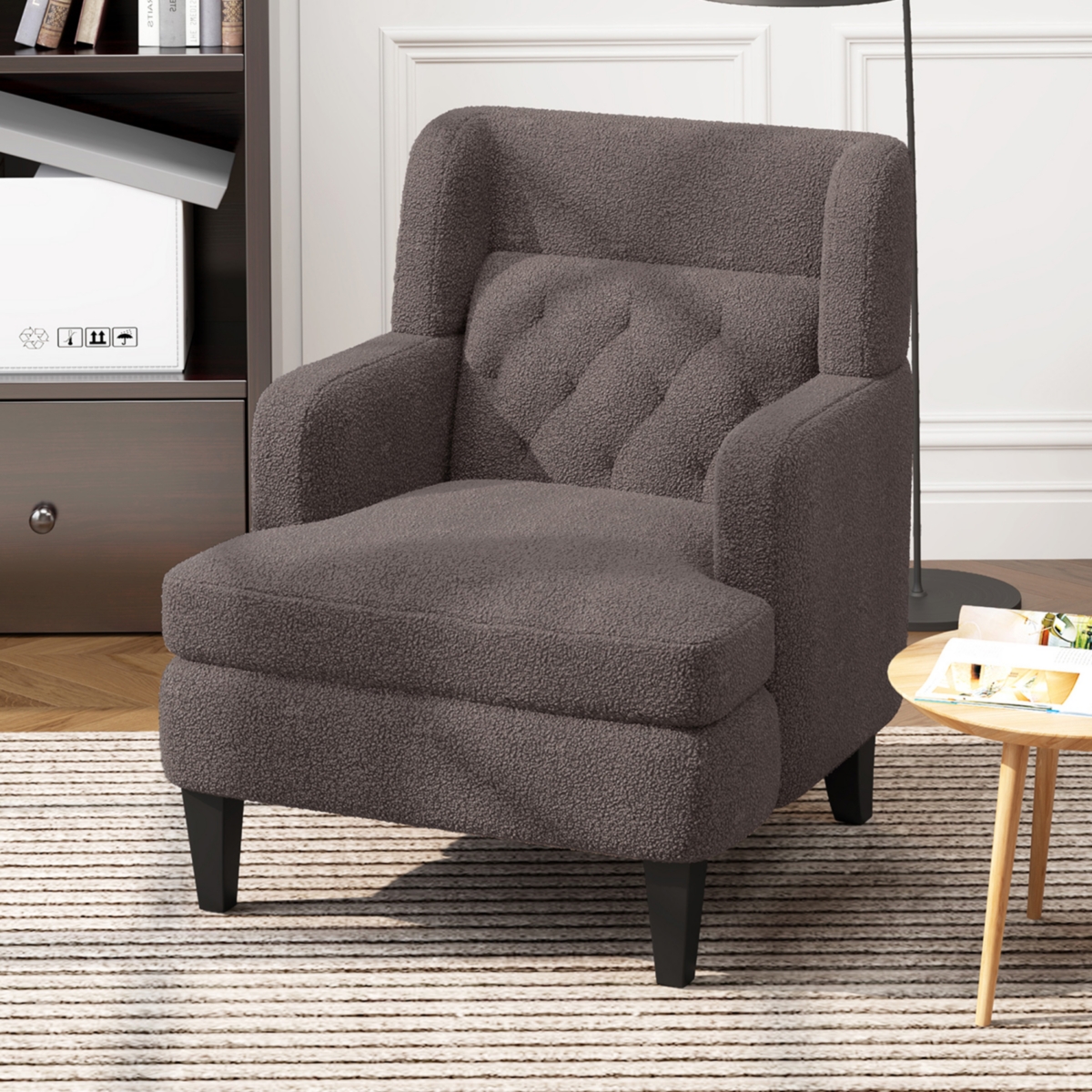 Simplie Fun Upholstered Accent Chair Tufted Armchair for Living Room and Bedroom, Russet Brown