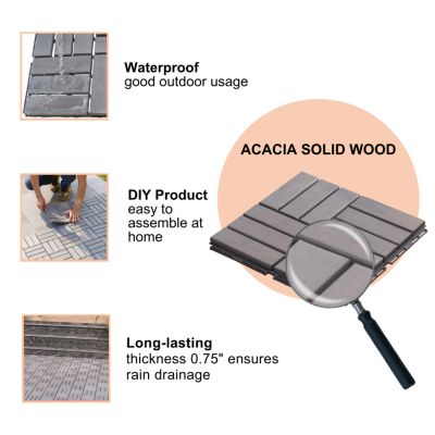 30-Piece Deck Tile Set, Acacia Hardwood, Light Gray