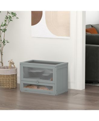 2-Level Hamster Cage Mice and Rat House, Small Animal Habitat for Guinea Pigs, Chinchillas with Openable Top, Front Door, Shelf and Ladder, Gray