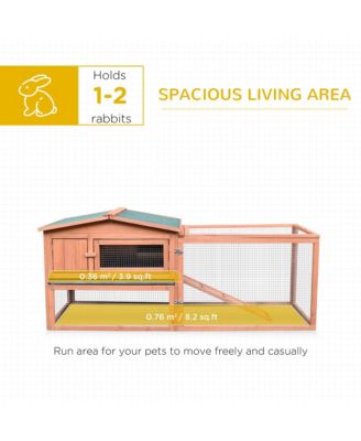 Rabbit Hutch 2-Story Bunny Cage Small Animal House with Slide Out Tray, Detachable Run, for Indoor Outdoor, 61.5" x 23" x 27", Natural