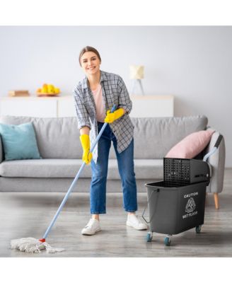 Mop Bucket with Wringer on Wheels for Floor Cleaning, 21 Quart, Separate Dirty and Clean Water, Black