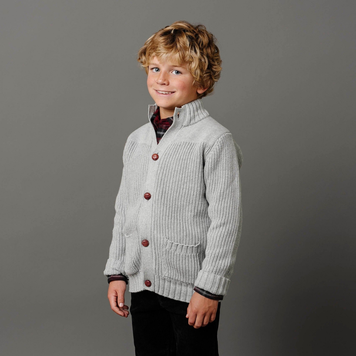Hope & Henry Boys Organic Long Sleeve Mock Neck Cardigan