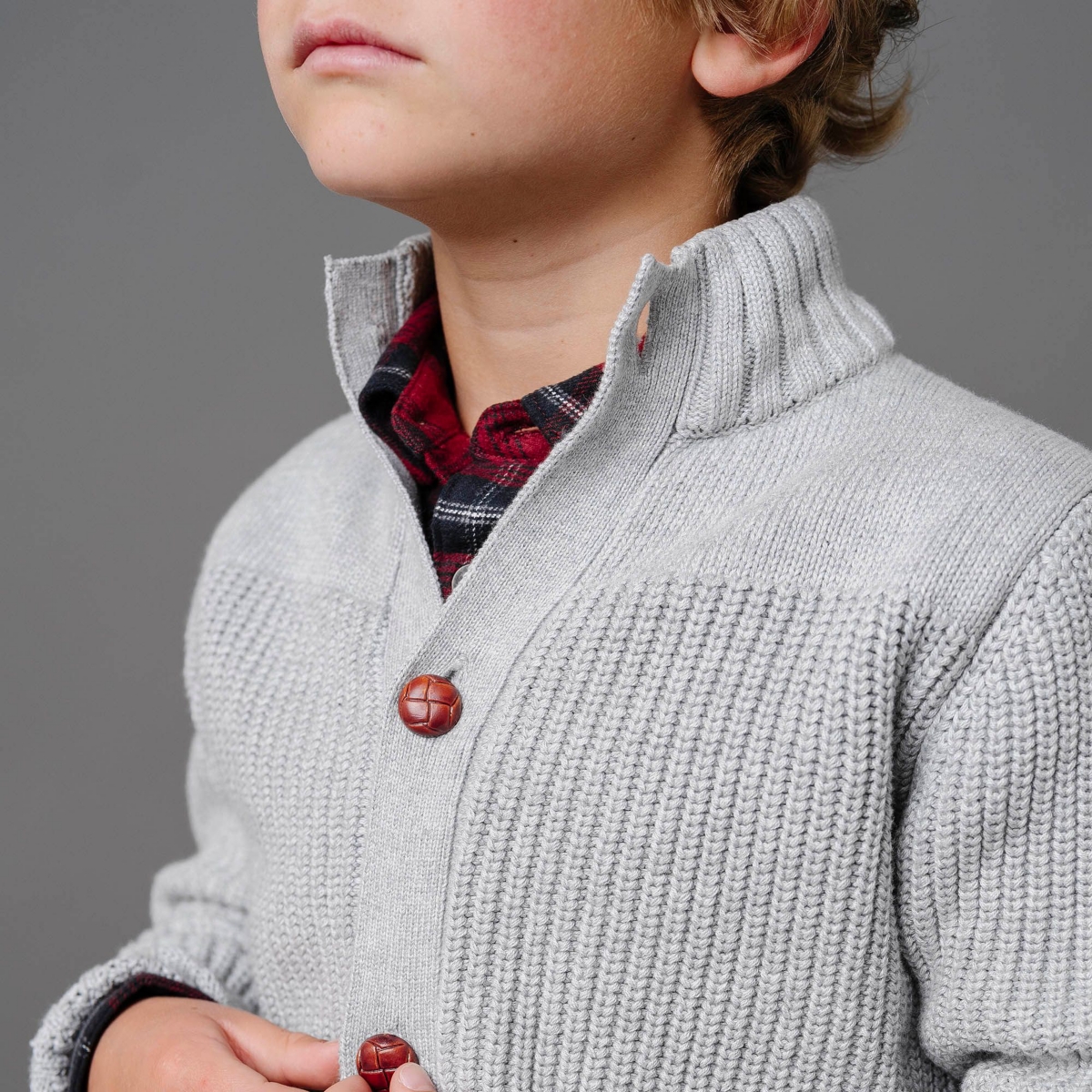 Hope & Henry Boys Organic Long Sleeve Mock Neck Cardigan