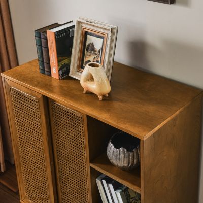 Streamdale Mid-Century Rattan Sideboard Cabinet with Shelf