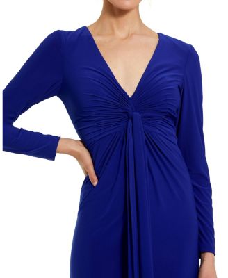 Women's Long Sleeve Jersey V Neck Twist Knot Gown