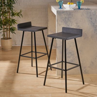 Streamdale Bidwell Acacia Wood And Iron Bar Stools With Footrests