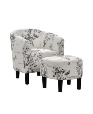 26.25" Print Canvas Churchill Accent Chair with Ottoman