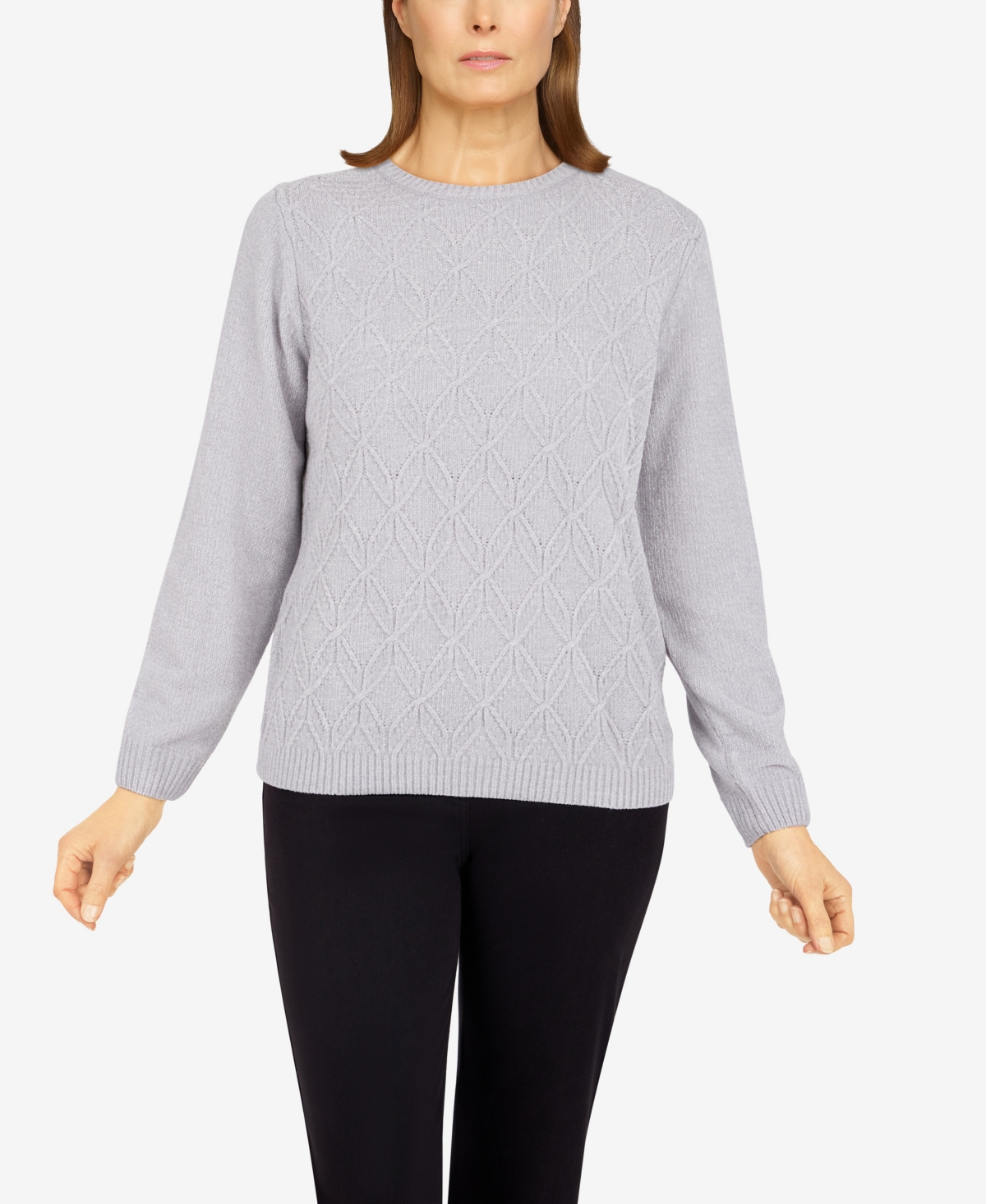 Alfred Dunner Petite Classic Chenille Pullover Sweater In Grey
