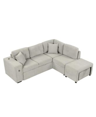 87" L-Shape Sectional Sofa with Pull-out Bed and Ottoman