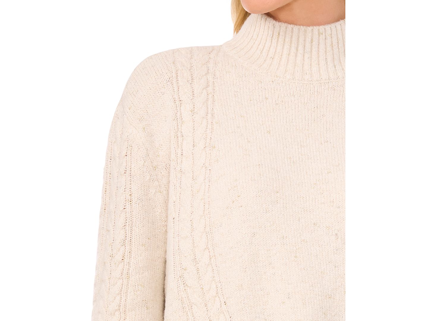 Женский свитер CeCe Mock Neck Cable-Knit Drop-Shoulder, цвет: Берёзовый — фото 3