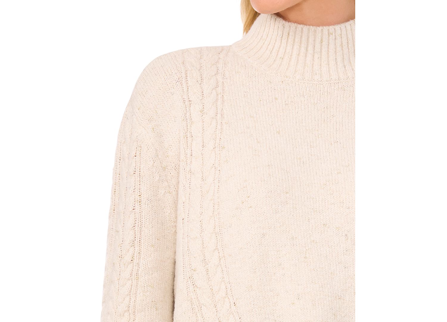 Women's Mock Neck Cable-Knit Drop-Shoulder Sweater