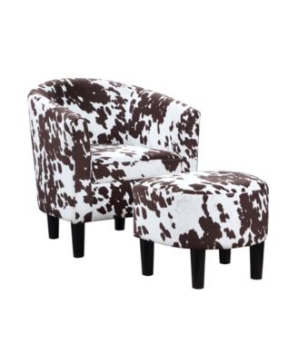 26.25" Faux Cowhide Churchill Accent Chair with Ottoman