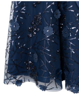 Rare Editions Little Girls 3D Floral Embroidered Mesh Social Dress - Macy's