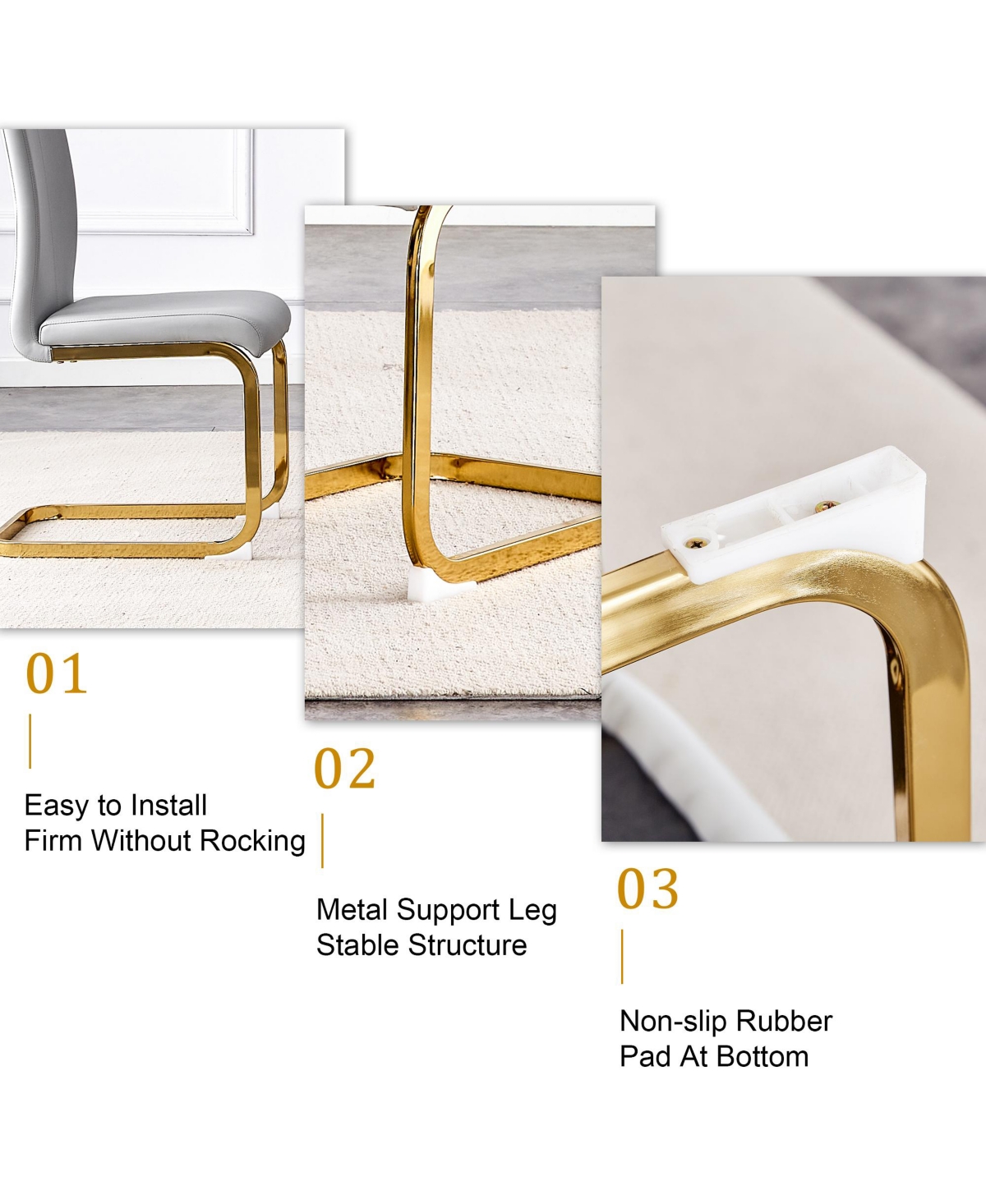 Streamdale Furniture Table and chair set, rock plate table top, gold metal table legs, stable and beautiful, suitable for most home styles. Modern sim