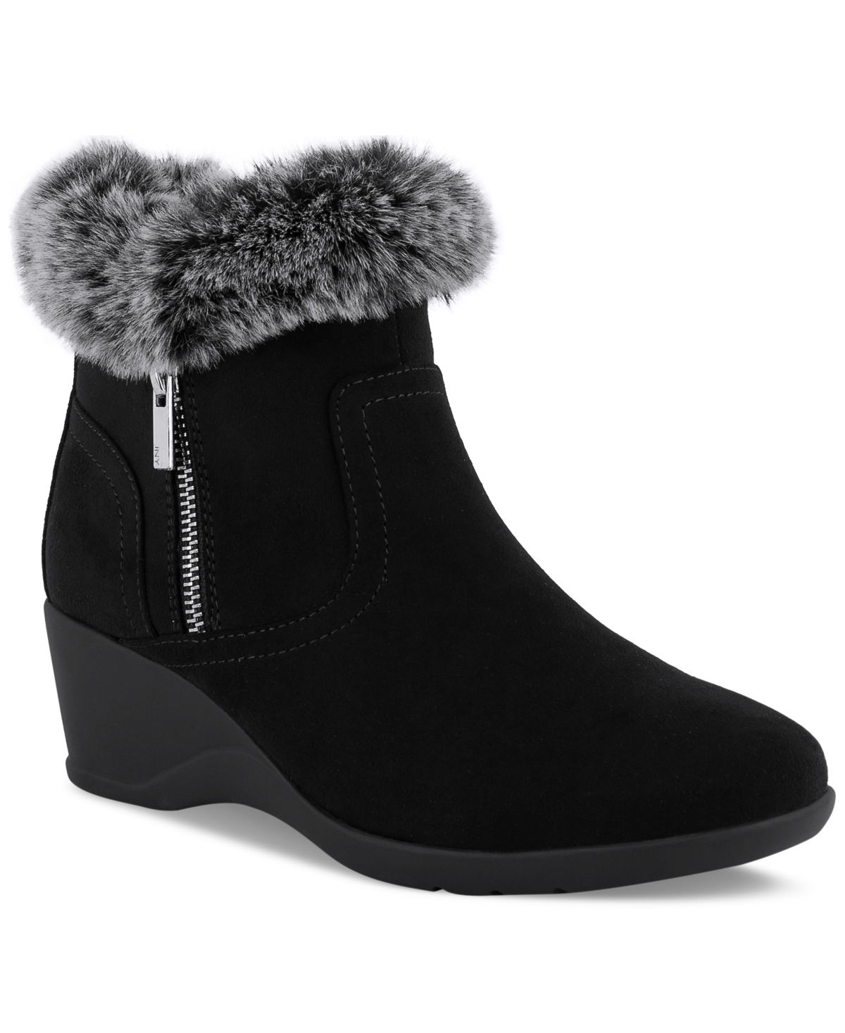 Jones New York Women's Carleen Faux Fur Cozy Wedge Booties In Black