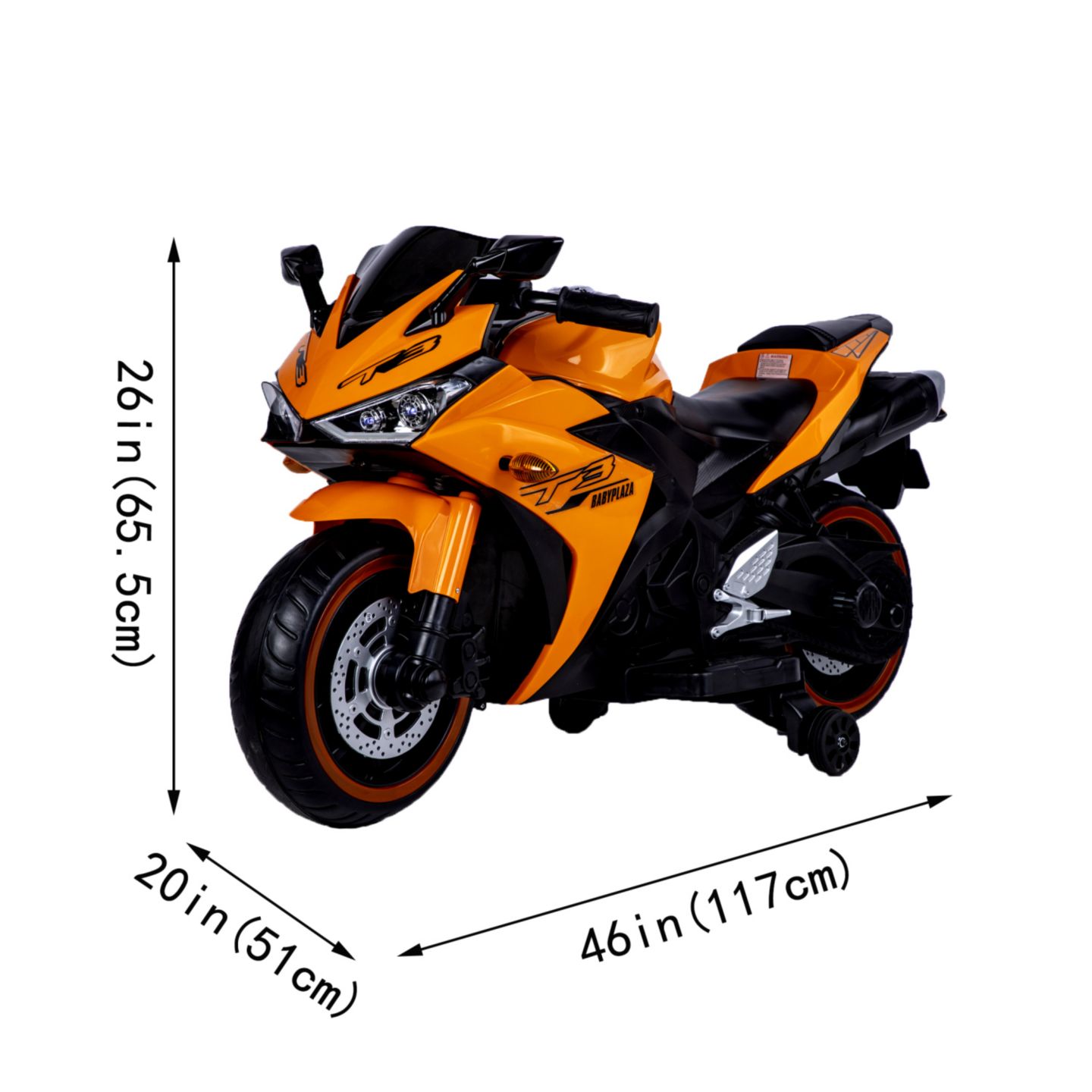 Детская игрушка Streamdale Furniture Tamco Electric Motorcycle with Training Wheels & LED Lights, Ages 3-7, цвет: Оранжевый — фото 6