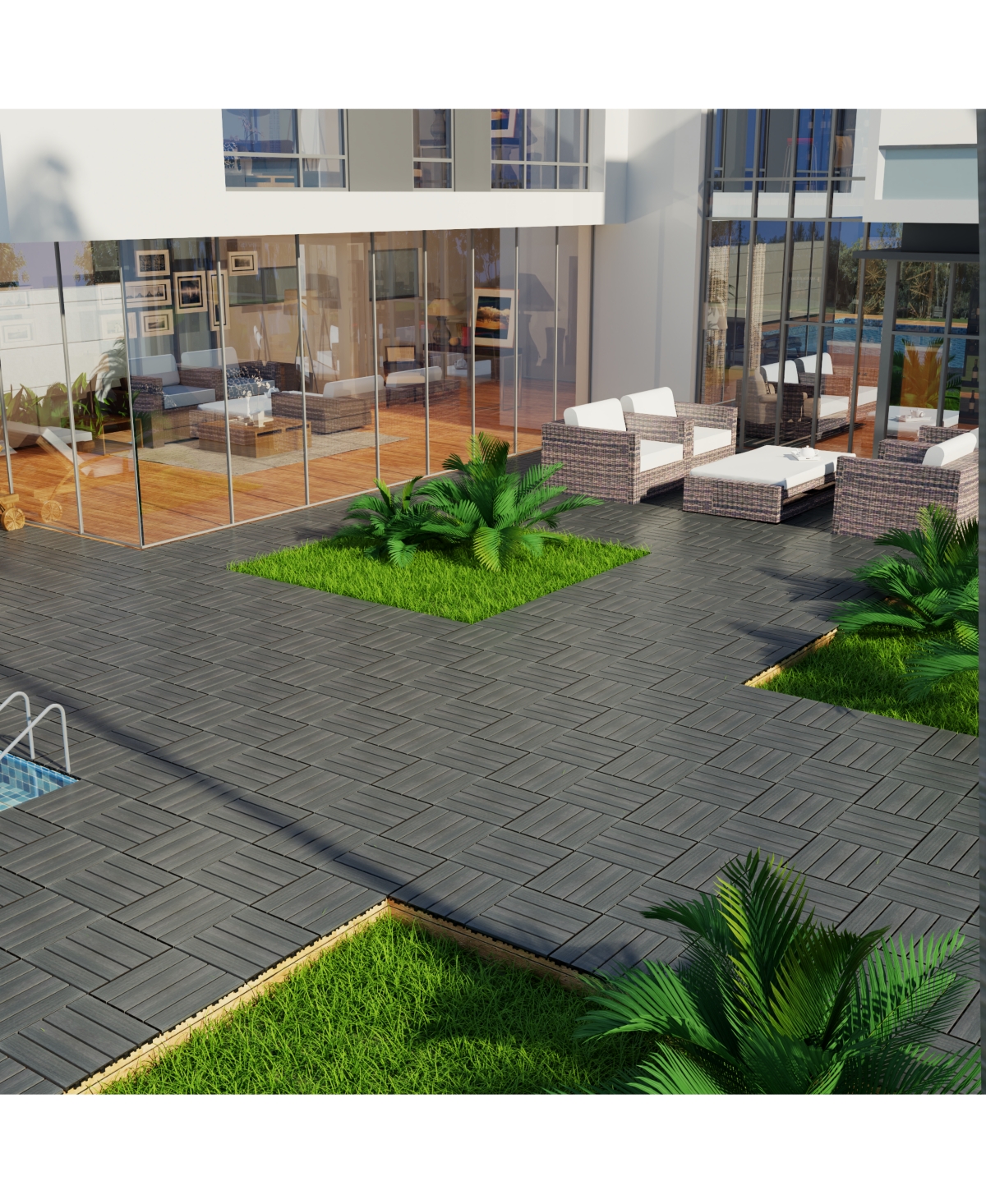 Streamdale Furniture Patio Floor Tiles Pack of 11 Wpc Wood-Plastic Composite Patio Deck Tiles Diy Interlocking Decking Tiles, Quick Deck Floor Tile, C