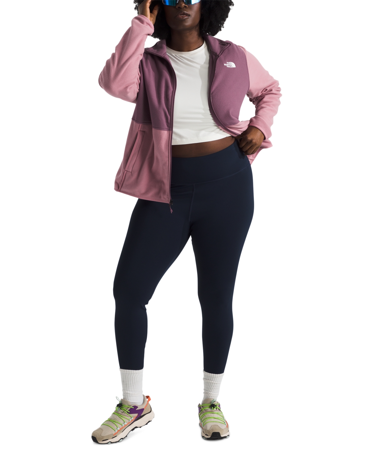 The North Face Women's Plus Size Colorblocked Zip-Front Glacier Fleece Jacket -Midnight Mauve
