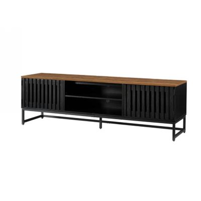 Modern TV Stand with Slatted Doors and Storage