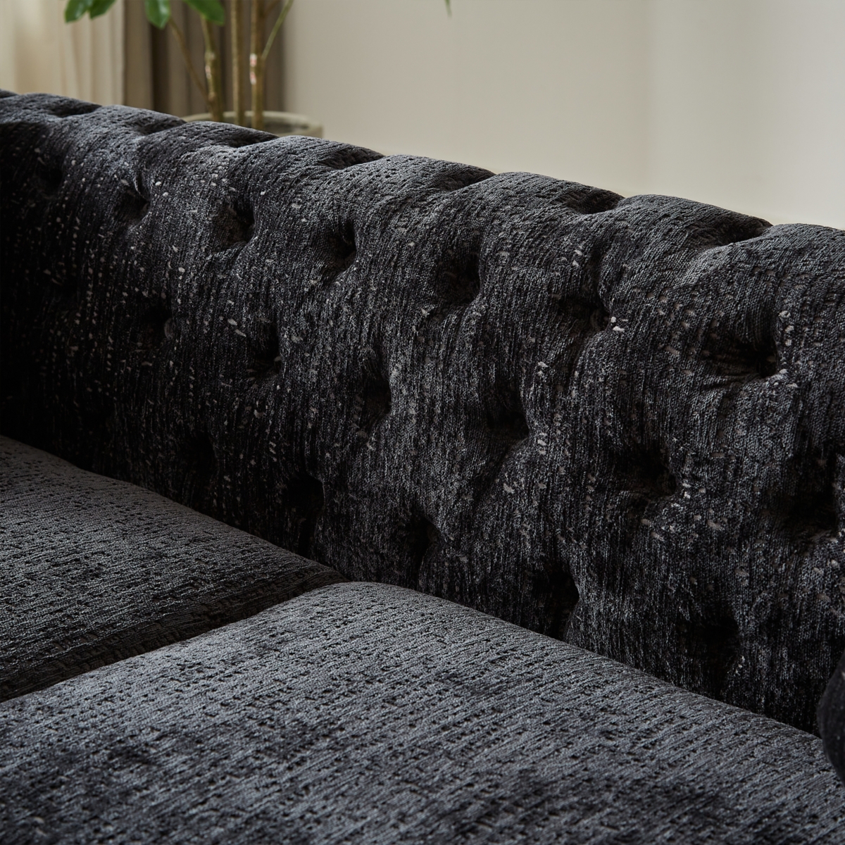 Streamdale Furniture Chenille Pull Buckle Design Sofa for Living Room, Buttons Tufted With Copper Nail Decoration Armrest, Modern Couch Upholstered Bu