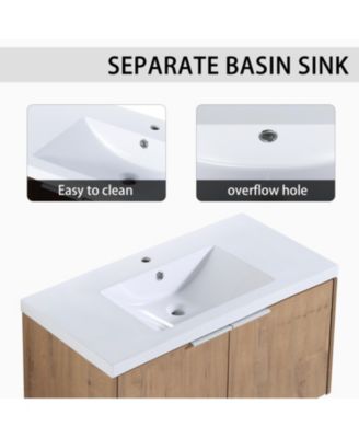 2-Pc Plywood Wall-Mounted Bathroom Vanity with Resin Sink, Soft-Close Doors & Side Cabinet