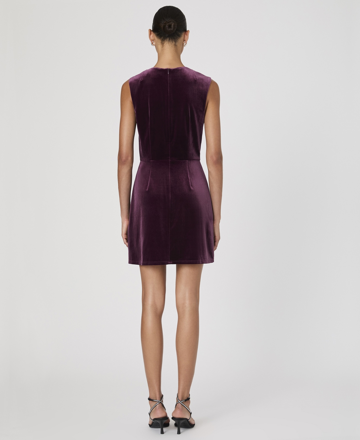 French Connection Square Neck Stretch Velvet Minidress In Burgundy Red