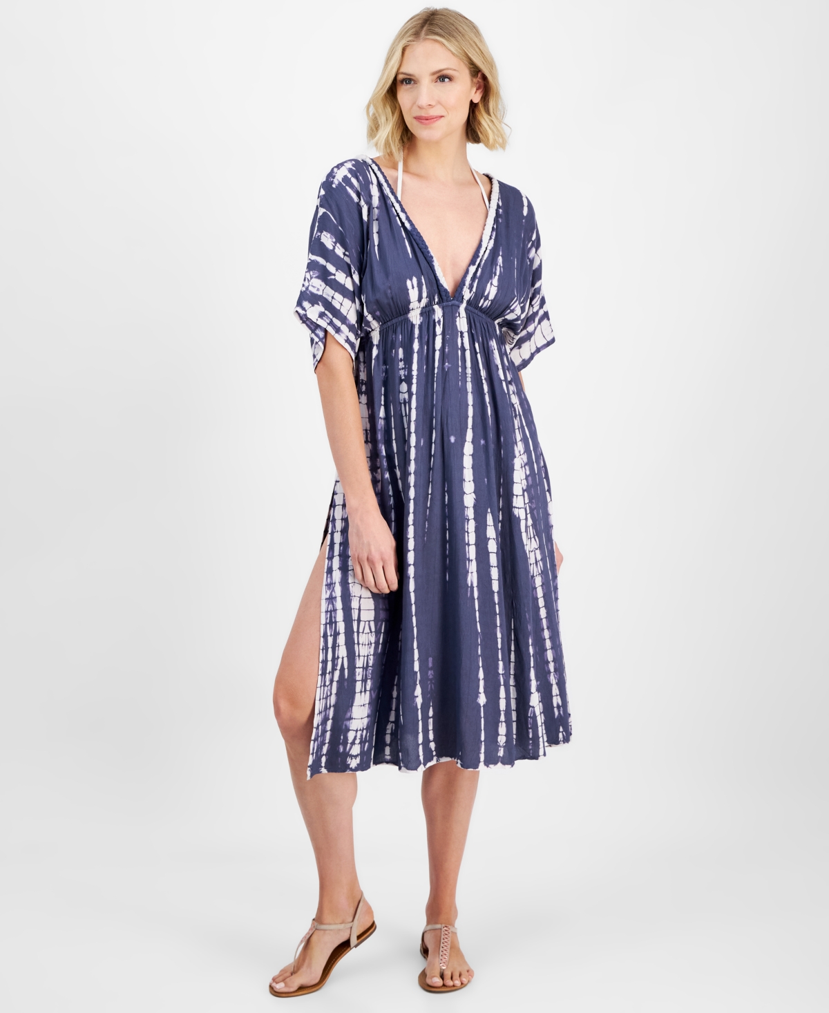 RAVIYA WOMEN'S TIE-DYED BRAID-TRIM V-NECK COVER-UP DRESS 