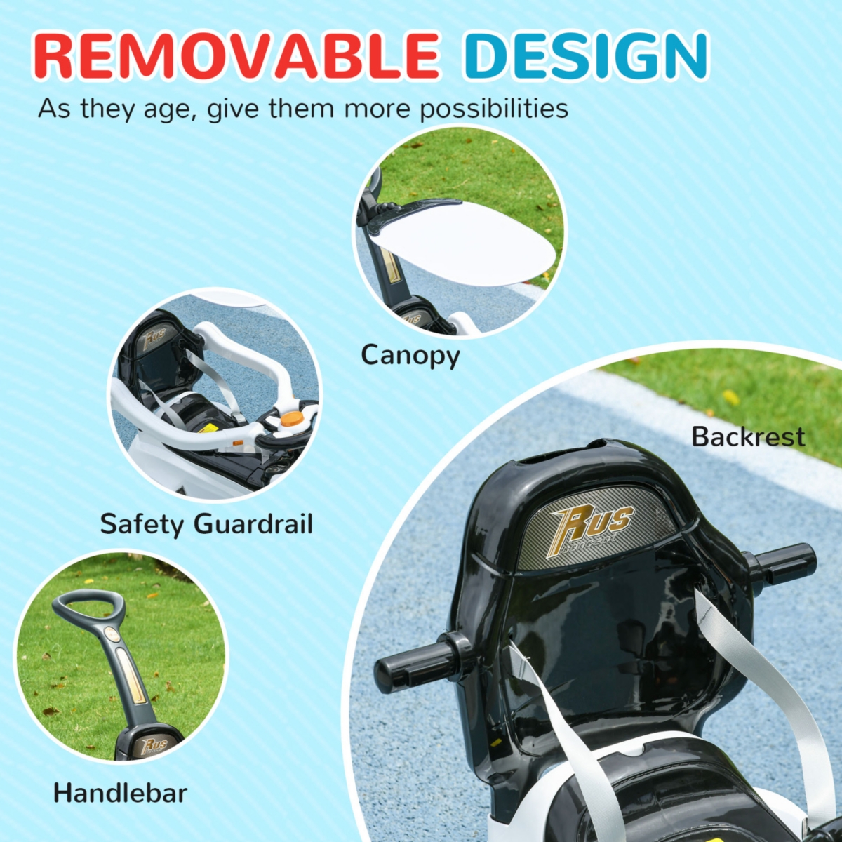 Streamdale Furniture Push Car for Kids 1-3 Years, 3 in Ride on Sliding Car, Foot to Floor Baby Push Car with Removable Handle, Music, Horn, Canopy