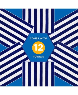 Striped Towel - Absorbent, 100% Cotton Towels - Oversized Towels for Beach Essentials - Quick-Dry Swimming Towels - Soft Towels with Striped Design - 32" x 62", Turquoise (12 Pack)