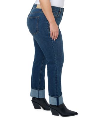 Plus Size Mid Rise Straight Leg Jeans with High Cuff 