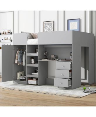 Full-Size Loft Bed with Built-in Essentials in Grey