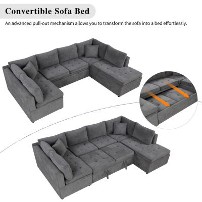 117" Oversized U-Sofa Couch Bed with Pillows