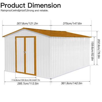 Metal Garden sheds 10ftx12ft outdoor storage sheds White+Yellow