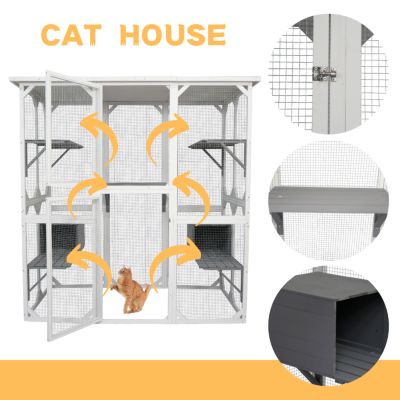 Streamdale Cat cage box lovely house cute pet play speace Wooden White Medium