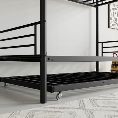 Twin Bunk Bed with Trundle, Metal, Noise Free, Black