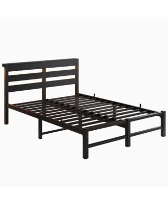 Streamdale Modern Metal Bed Frame with Lights, Outlets, Storage