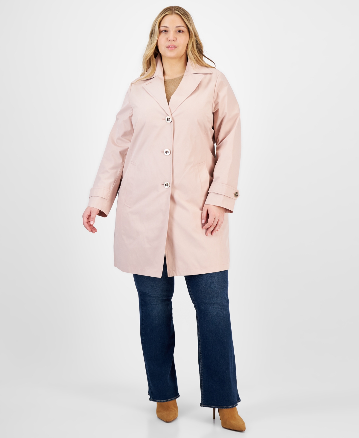 Michael Kors Michael  Plus Size Notched Collar Button-front Coat, Exclusively At Macy's In Rosewater