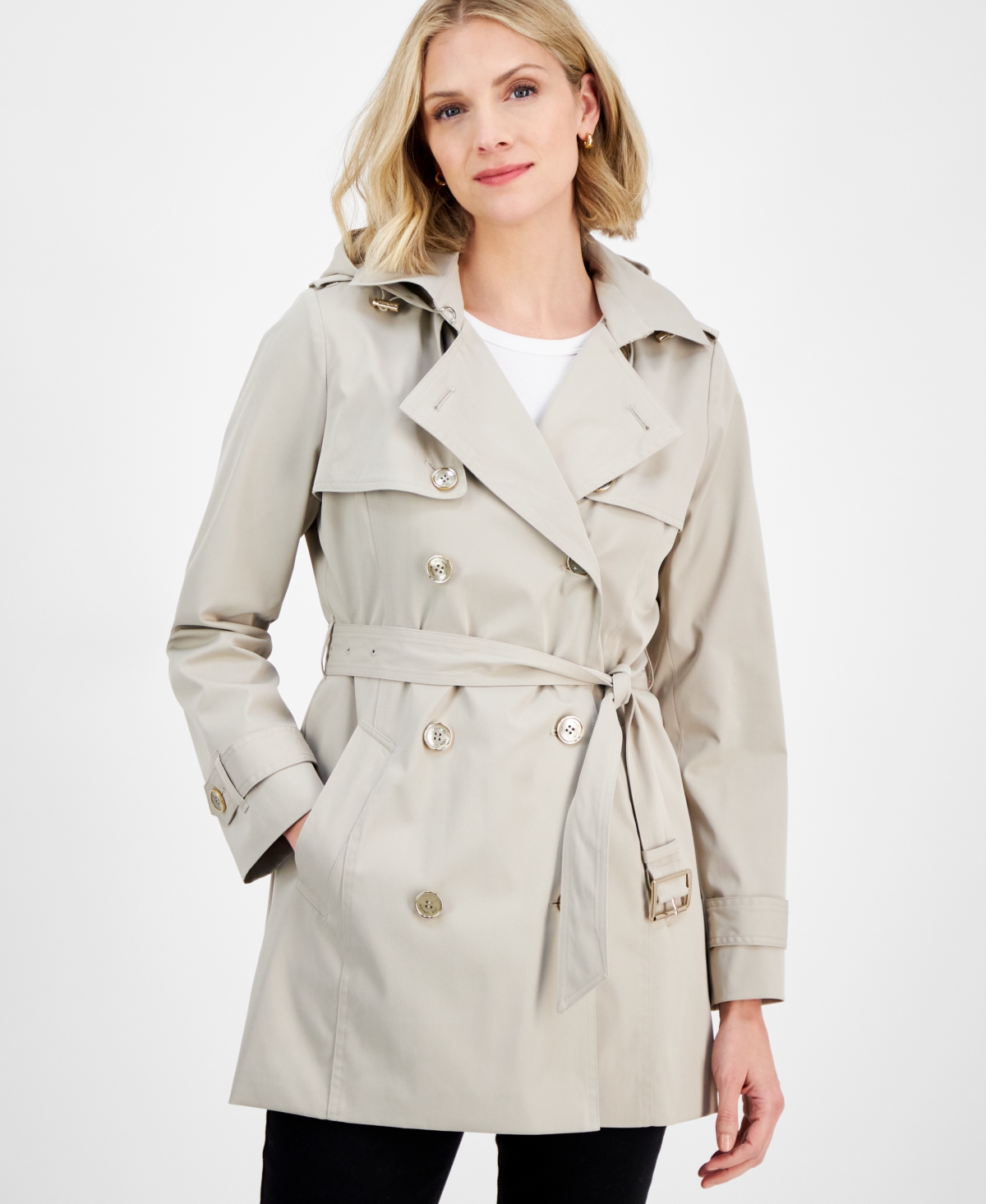 MICHAEL KORS MICHAEL MICHAEL KORS WOMEN'S DOUBLE-BREASTED BELTED HOODED COAT, EXCLUSIVELY AT MACY'S 