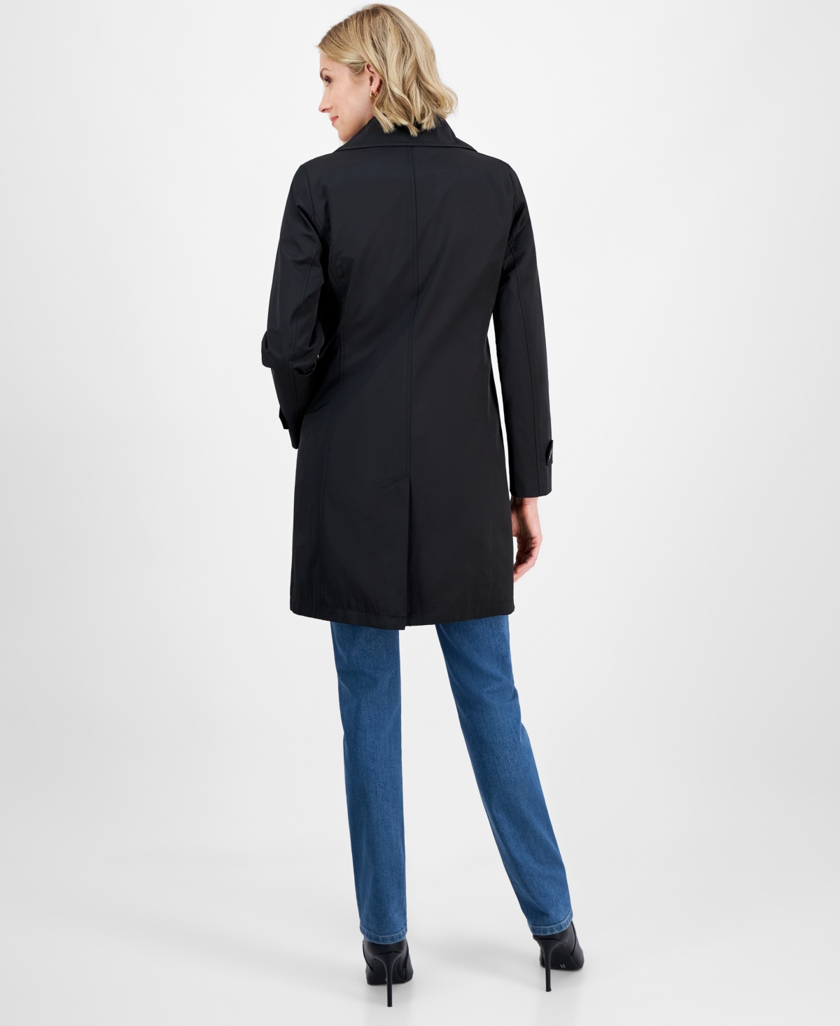 Michael Kors Michael  Women's Notched Collar Button-front Coat, Exclusively At Macy's In Black