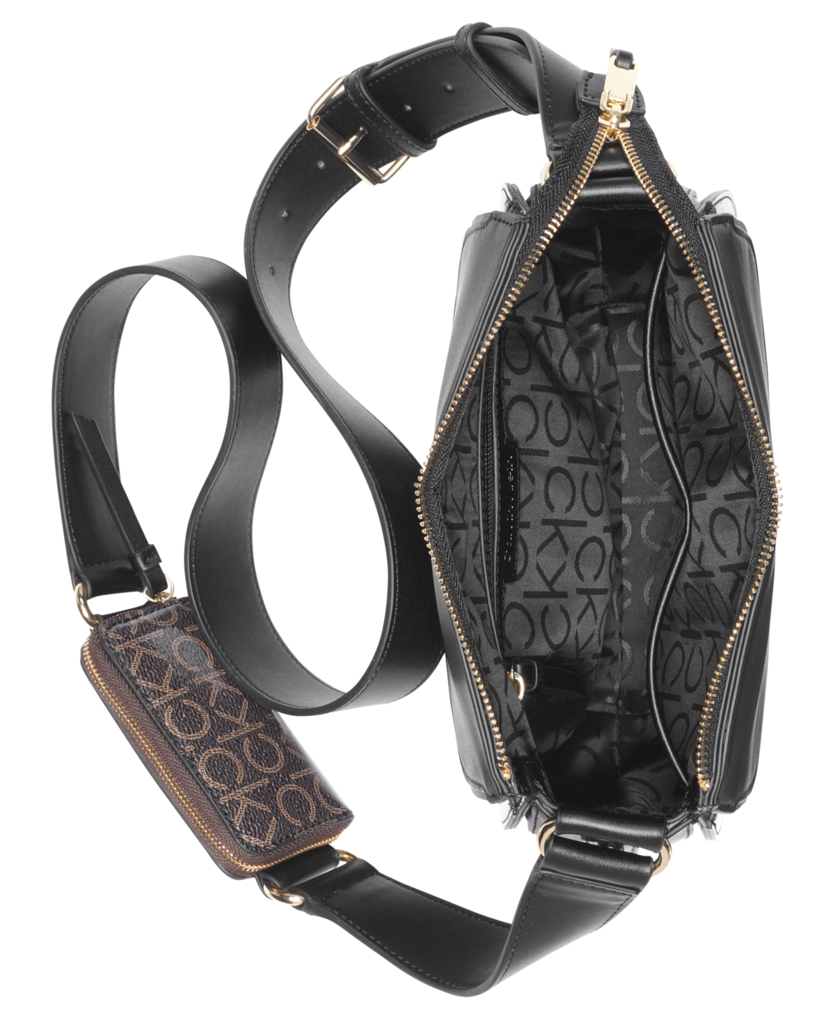 Calvin Klein Bella Signature Adjustable Crossbody In Brown Khk,blk