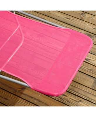 2 Piece Folding Chaise Lounge Chairs, Pool Sun Tanning Chairs, Outdoor Lounge Chairs with 6-Position Reclining Back, Breathable Mesh Seat, Headrest for Beach, Yard, Patio, Pink