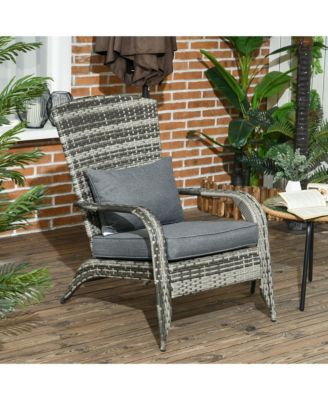 Patio Wicker Adirondack Chair, Outdoor All-Weather Rattan Fire Pit Chair w/ Soft Cushions, Tall Curved Backrest and Comfortable Armrests for Deck or Garden, Gray