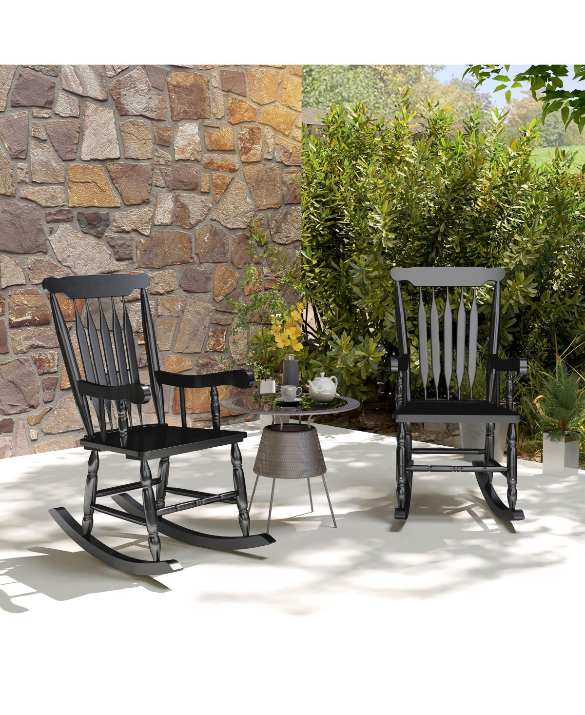 Streamdale Furniture Outdoor Wood Rocking Chairs Set of 2, 350 lbs. Porch Rockers with High Back for Garden, Patio, Balcony,- Black