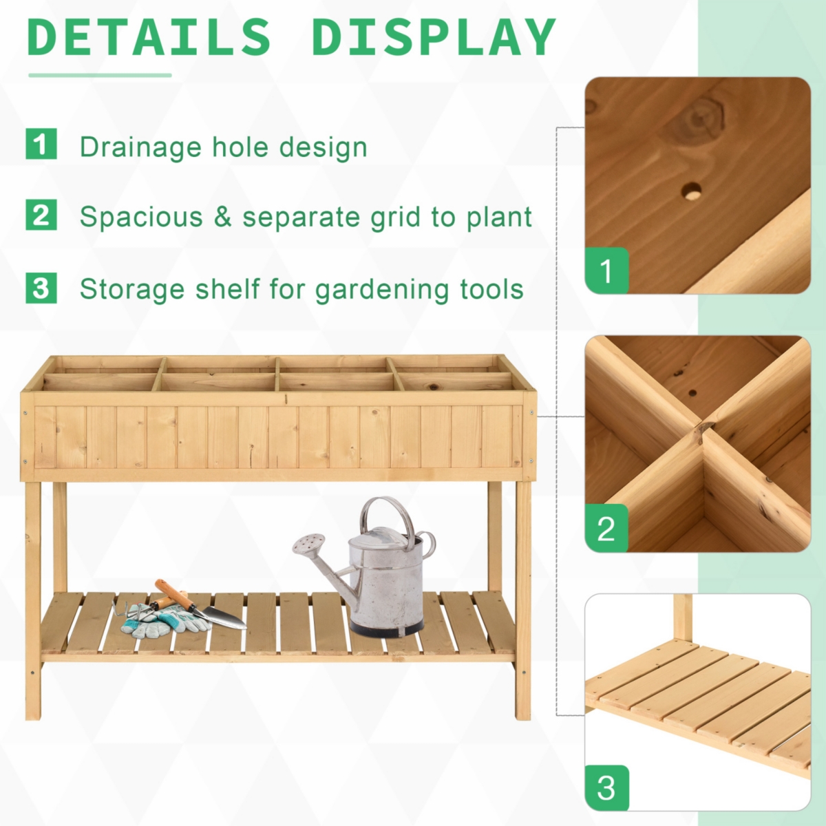 Streamdale Furniture 43x18x30in Raised Garden Bed with 8 Pockets and Shelf, Wooden Elevated Planter Box with Legs to Grow Herbs, Vegetables, and Flowe